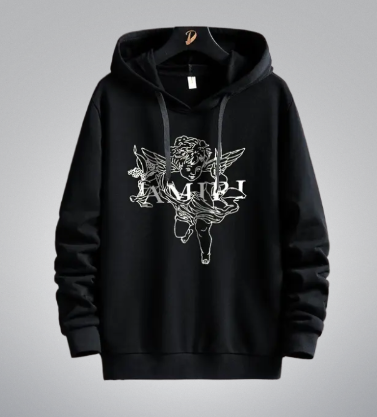 Black Angel Graphic Hoodie - AMIRI-Inspired Design, Premium Streetwear