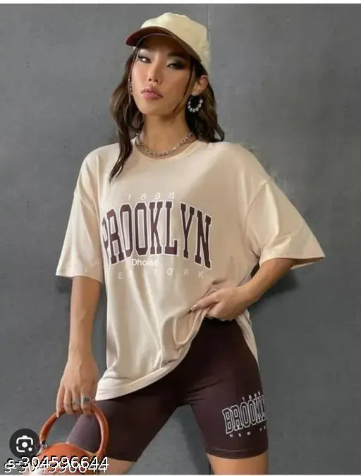 Women's oversized tshirt with a color combination of beige with trendy and fashionable and stylish tshirt