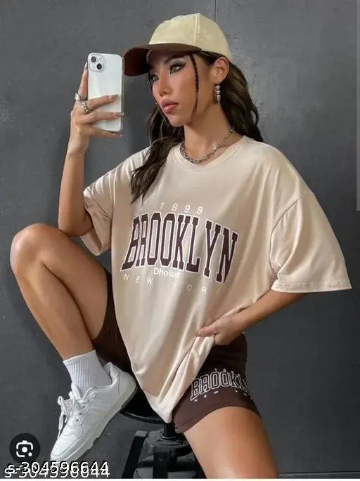 Women's oversized tshirt with a color combination of beige with trendy and fashionable and stylish tshirt